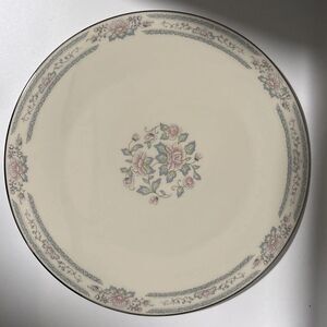 Lenox Charleston Cake Plate – Floral Peony Platinum Trim USA China Discontinued